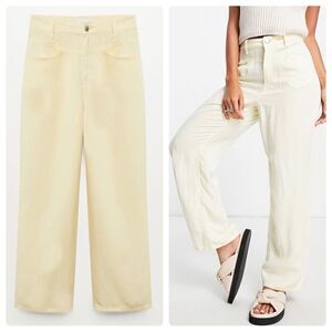 Mango Pastel Yellow Linen Blend Pants New